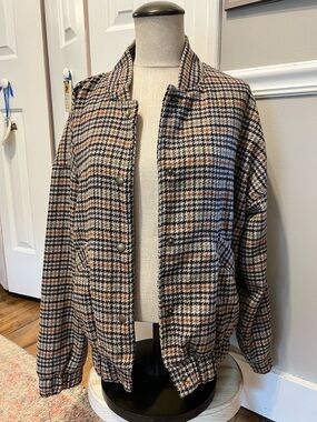 Old Navy Houndstooth Bomber Jacket - Brown/Black/Cream
